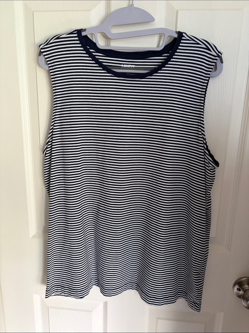 Lands' End Navy and White Striped Tank